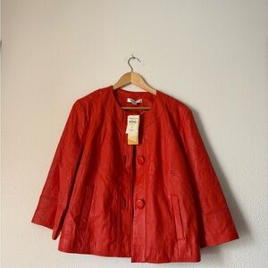 NWT Coldwater Creek Red Leather swing Button-Front Jacket